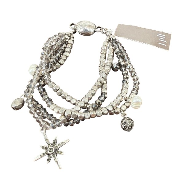 J. Jill Multi-Strand Beaded Bracelet Metal Starburst Pearl Pave Charms Magnetic - Picture 2 of 12